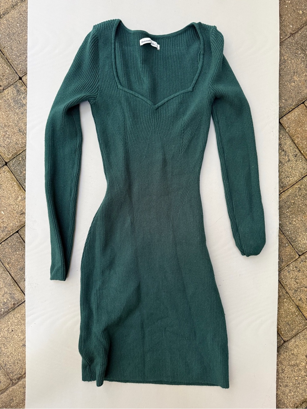 Abercrombie Long Sleeve Ribbed Scoop Neck Bodycon Dress - Dark Green